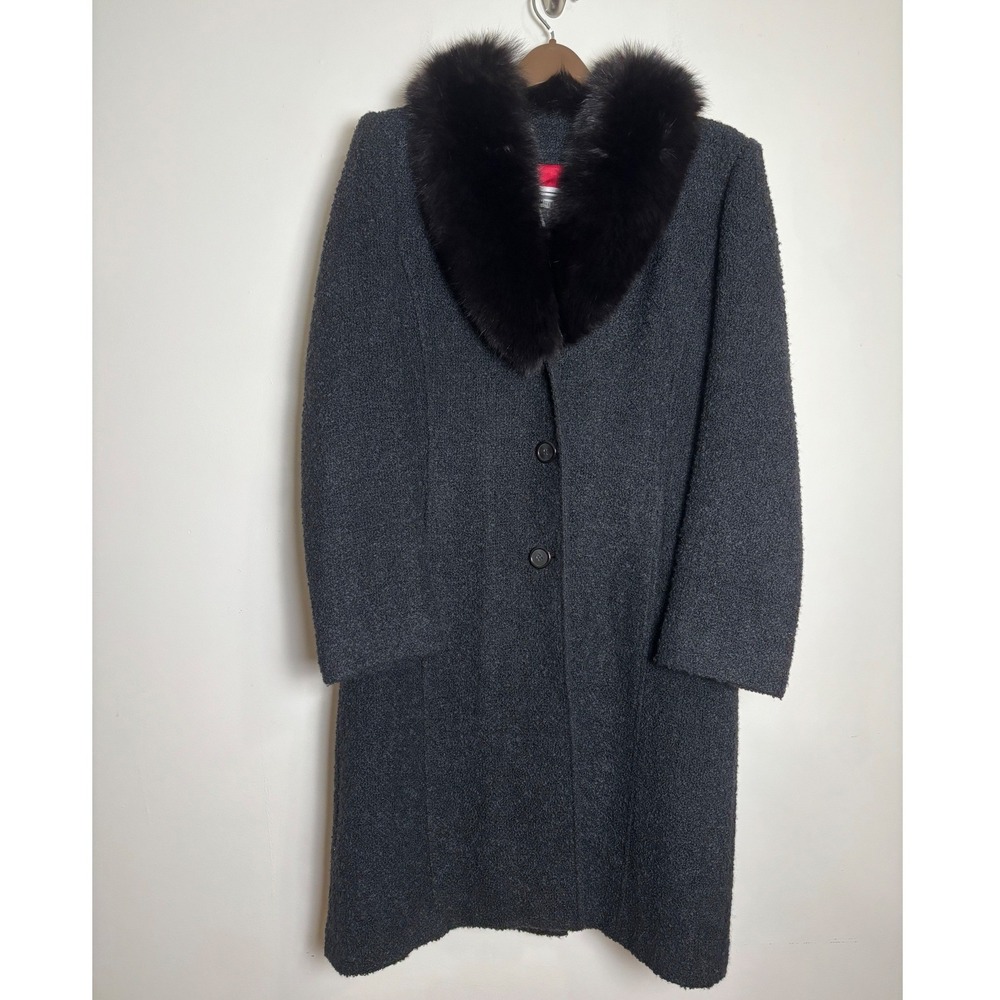 Marvin Richards Womens Vintage Wool Blend Coat 12 Fur Collar Luxury Glam Classic